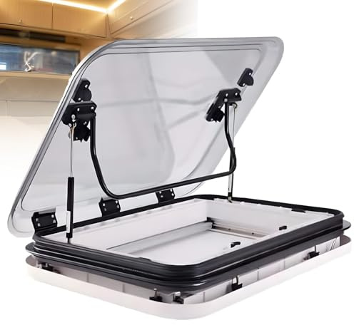 Campervan Skylight Roof Vent, Skylight Window Roof Vent with Anti-Flying Insect Net And Sunshade, External Side Window for Caravan Or Motorhome Spares And Accessories Transparent Color 500*500MM