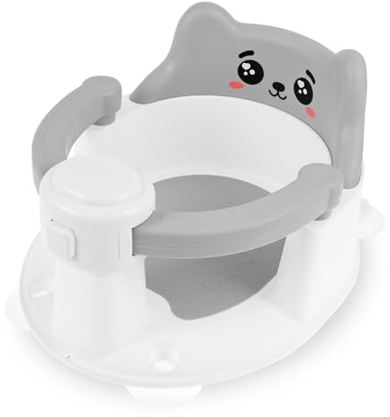 Baby Bath Seat 6 Months Plus Toddler Bath Chair with Suction Cup and Drainage Hole Toddler & Newborn Sit up Baths Chair Child Baths Support Seat One-Touch Button for Easy Armrest Opening(Gray 1)