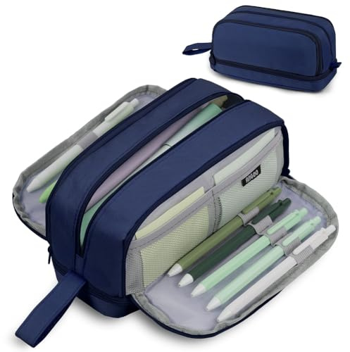 AOOSU Federmäppchen Große Kapazität Mäppchen Jungen Mädchen Pencil Case, 4 Fächern Federmappe Dunkelblau Etui Stifte Langlebig Federtaschen mit Tragegriff, Tragbare Stifttasche für Teenager Erwachsene