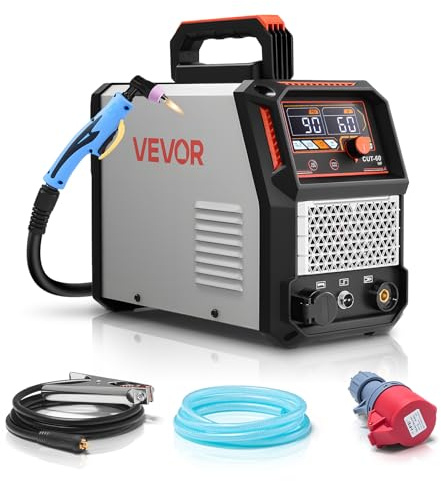 VEVOR Plasmaschneider, 60A Plasmaschneidgerät, Digitalanzeige IGBT-Inverter-Schneidemaschine mit 2T/4T-Funktion & einstellbarer PA/PT-Zeit für industriellen Einsatz (400V 3-Phasig)