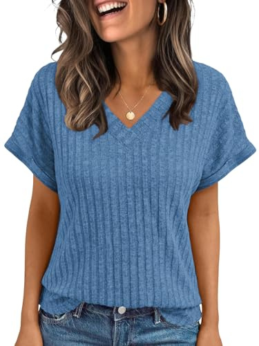 Cuptacc T-shirt för damer, lätta toppar, v-ringade, kortärmade toppar för damer, basic, tunika, eleganta skjortor, sommar