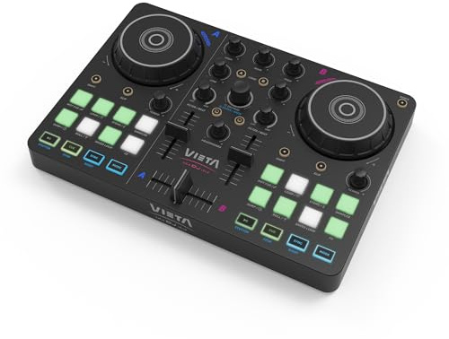 VIETA PRO Professioneller Bluetooth-DJ-Mischpult mit integrierter Soundkarte, DJ-Controller mit integrierten RGB-Lichtern, DJ-Controller und Audio-Schnittstelle, DJ-Mischpult (Vega)
