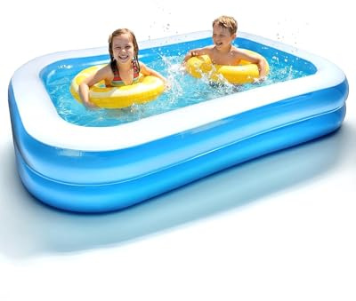 2M Paddling Pool, Inflatable Pool for Kids, Swimming Pool Rectangle with Self-Adhesive Repair Patch & PVC Thickened Material, Easy Set up, Storage, Ideal for Toddlers & Adults, Indoor, Outdoor Use