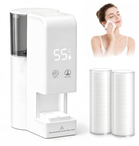 Hot Towel Warmer Dispenser with 40 Compressed Face Cloths, Portable Towel Warmer Heats to 55°C in5s, Disposable Wipe Heater for Facials Makeup Removal Morning Care Pet Grooming Compact for RV Salon