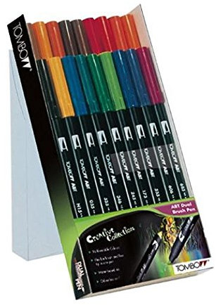 Tombow ABT-18C-1 Fasermaler Dual Brush Pen mit zwei Spitzen, 18-er Set, primärfarben