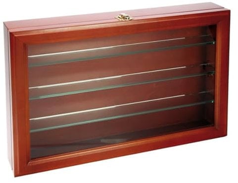 Safe 5929 Vitrine en Bois avec vitre en Verre véritable et étagères en Verre véritable 5 mm | avec 2 serrures à volet | 36 x 24 x 7 cm
