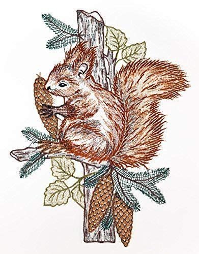 Fensterbild Eichhörnchen farbig 23 x 29 cm aus Plauener Spitze Fensterdeko Fensterschmuck Bilder Handarbeit Deko Fenster