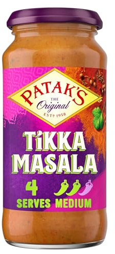 Patak's Tikka Masala Curry Sauce 450g - Medium Heat - Vegetarian & Gluten Free Sauce - No Artificial Flavours or Preservatives - Authentic Indian Ready Cooking Simmer Sauce - Serves 4