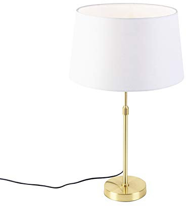 Qazqa - Modern Tischlampe Gold I Messing I Messing mit Leinenschirm weiß 35 cm - Parte I Wohnzimmer I Schlafzimmer I NachtNachttischlampe | Tischleuchte - Stahl Rund I Zylinder I Länglich - LED