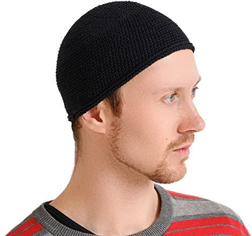 CHARM Herren Mütze Short Beanie - Strick Kopfbedeckung Skull Cap Kufi Muslim Takke Islam Namaz in 2 Größen Schwarz