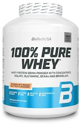 BioTechUSA 100% Pure Whey | Proteinpulver mit BCAA und Glutamin | Glutenfrei, Palmölfrei | 21g Protein pro Portion, 2.27 kg, Schokolade-Erdnussbutter
