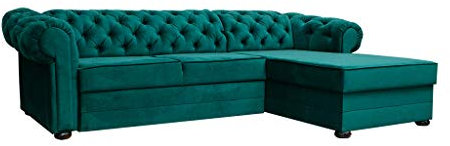 MOEBLO Chesterfield Ecksofa Sofa Couch Garnitur Stoff Samt (Velour) Glamour Wohnlandschaft - Avia (Dunkelgrün, Ecksofa Rechts,ohne schlaffunktion)