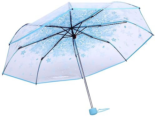 Lazmin Transparenter Taschenschirm, klarer Regenschirm Cherry Blossom Fashionable Girls Rain Umbrella(Blau)