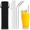 iShop Reusable Metal Drinking Straws – Set of 4 Premium Straws Sliver– Stainless Steel Drinking Straw with Cleaning Brush Eco-Friendly FDA BPA Free – Velvet Travel Pouch Ideal for Travel and Home