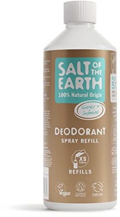 Salt Of The Earth Natürliches Deospray Nachfüllpack, Ingwer & Jasmin - Vegan, Langanhaltender Schutz, Ohne Tierversuche - 500 ml