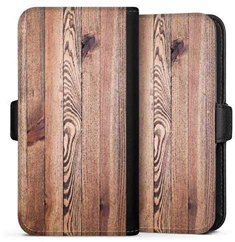 Flip Case kompatibel mit Apple iPhone 7 Handyhülle aus Kunst Leder schwarz Klapphülle Holzoptik Holz Muster