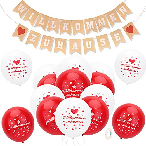 HOWAF Willkommen Zuhause Banner, herzlich willkommen Girlande für Dekoration Familie Party Welcome Home, und 20 Luftballons, für willkommen zurück, willkommen Baby