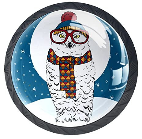 WARMFM Weihnachtstier Eule 4 Stück Schrankknöpfe Runde Möbelknöpfe Schubladengriffe 1,37 Zoll