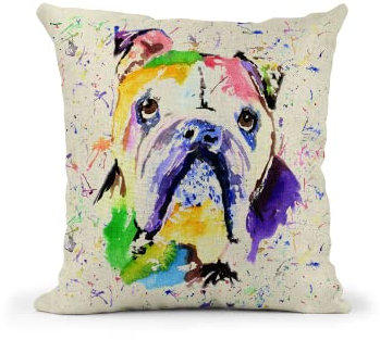 Bully British Bulldogge Kissen für Haustiere, Aquarell-Kunst, Leinen, mit Füllung oder Bezug, 40 x 40 cm, Geschenk für Weihnachten, Geburtstag (mit Einsatz)