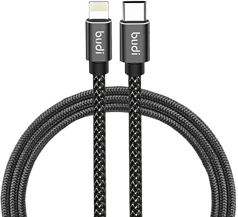 Budi 20 W PD Fast Charge Braided USB C to Lightning Connector Kabel für schnelles Laden mit Aluminum Alloy Shell – 18 W – 60 W USB-C Power Adapter anpassbar für Lightning-Ladegeräte, Iph