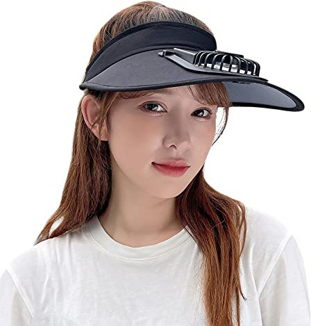 Sun Visor Hat with Fan Wide Brim Beach Cap Cooling Sun UV Protection Hat Empty Top Sun Hat Summer Topless Sunhat with Adjustable Elastic Buckle for Women Men Hiking Camping Travelling Fishing Cycling