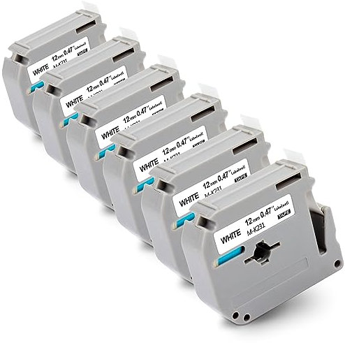 6x Labelwell Kompatibel für Brother M-K231 MK-231 12mm Schriftband für M-K231S MK231S MK231BZ White Ersatz für PTouch PT-65 PT-60 PT-90 PT-M95 PT-55 PT-70 PT-80 PT-85, Schwarz auf Weiß