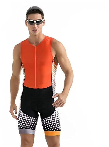 Abito ciclistico maschile, tuta a triathlon, tuta da un pezzo, manica, tasche Gel 9D Pad, Mtb Abito, abbigliamento sportivo estivo (Color : Men Trisuit 4, Size : Small)