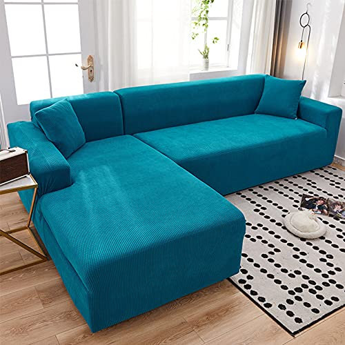 XVBVS Super Stretch Couchbezüge L-förmiger Sofabezug Stretch-Couchbezüge, 2 Stück L-förmiger Couchbezug Spandex-Jacquard-Möbelschutz für Wohnzimmer-Haustiere-Blau-4-Sitzer+4-Sitzer