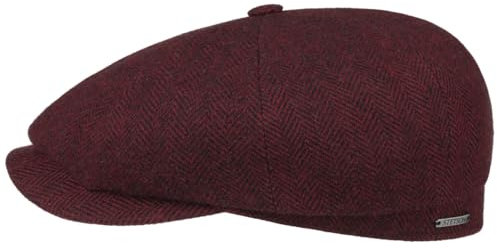 Stetson Hatteras Classic Wool Schirmmütze - Schiebermütze Herren - Flatcap mit Baumwollfutter - Herrencap mit Fischgrätmuster - Ballonmütze Herbst/Winter - Wintercap dunkelrot 62 cm