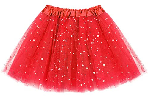 Mädchen Tutu Rock 3 Schichten Stern Mädchen Tüllrock Pailletten Tanz Tutu Ballettrock für Mädchen 2-8 Jahre (Rot)