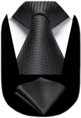 HISDERN Krawatte Schwarze Beerdigung Krawatten und Einstecktuch Set Klassisch Business Formelle Elegant Party