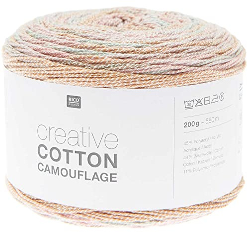 Rico Creative Cotton Camouflage 200g 580m | Bobbel Farbverlaufsgarn Baumwollmischgarn | Sommerwolle zum Stricken und Häkeln (01 dusty sunrise)
