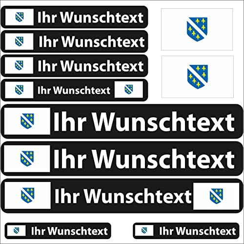 INDIGOS UG - Auto Aufkleber Bosnien - 13 Flaggen - Fahne glatt Sticker selbst gestalten mit Namen & Wunschtext personalisiert - Fahrrad - Autoaufkleber - Motorrad - Rennfahrer