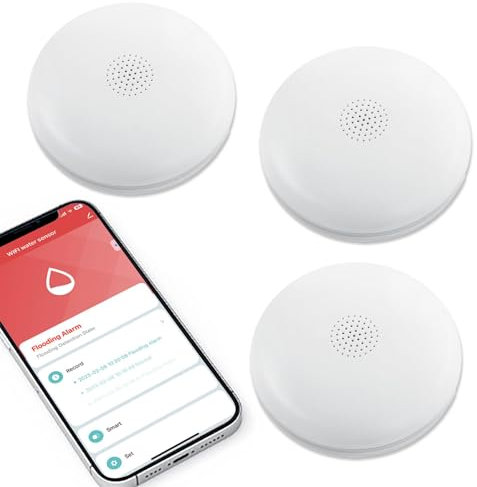 HEIMAN Wi-Fi Wasseralarm,WLAN Wassermelder mit Batterie,Smart Wassersensor,75 dB WiFi-2.4Ghz für Küchen, Keller und Badezimmer (1) (3 Stück)