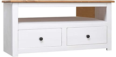 Youuihom TV-Schränke, HiFi-Schränke, TV-Möbel, TV-Media-Konsole, TV-Eckschrank Weiß 93 x 49 x 49 cm Massivholz Panama-Kiefer Geeignet für Wohnzimmer, Unterhaltungsraum, Schlafzimmer, Hotel