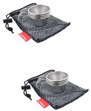 BESTonZON 2sätze Teiliges Aus Edelstahl-weingläsern Mit Netzbeutel Tragbare Mini-weinkelche Für Outdoor-aktivitäten Camping Picknick Und Partys Vielseitig Einsetzbar