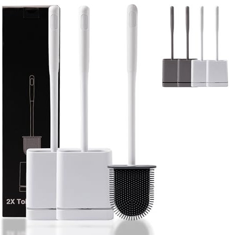 + 30Club Escobilla de baño – Pack de 2 Escobilla WC - Escobillas de baño Silicona y Base con Sistema de Secado rápido para la Limpieza del Inodoro (Blanco)