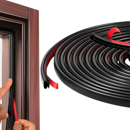 Vinabo Sello de Puerta de Ventana con Aislamiento en Frío Tipo D,Sello de Entrada,Tope de Tiro de Puerta con Aislamiento en Frío de Goma Autoadhesivo para Aislamiento Acústico de Puerta (6m,Negro)