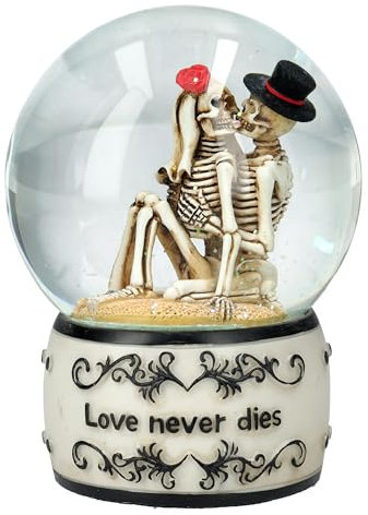 Romantische Skelett-Brautpaar Schneekugel 13,5cm - Love Never Dies, Gothic Deko Liebe Valentinstag Figur