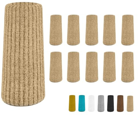 16 Pcs Khaki Chair Socks - Premium Knitted Protectors for Hardwood Floors - Easy to Fit All Leg Shapes - Noise Reduction and Scratch Protection - High Elastic Bar Stool Leg Covers - Furniture Pads