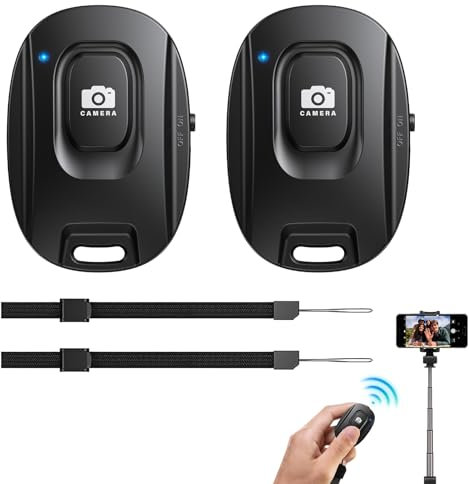LANAFAY 2 Pezzi Telecomando Bluetooth 5,2 per Selfie- per Smartphone e Autoscatto, Remote Control Bluetooth 10 Milioni Compatibile con Apple iOS e Android, iPhone, iPad, Samsung e Tablet con Snapchat
