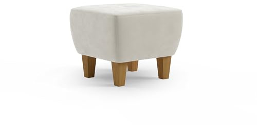 Cavadore Hocker Vida / Polsterhocker mit massiven Holzfüßen in Eiche / 52 x 46 x 52 / Mikrofaser, Naturweiß