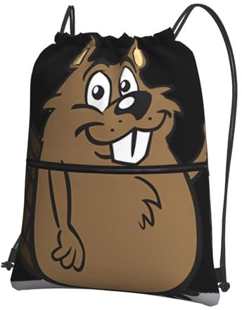 GaxfjRu Süßer Biber-Rucksack, wasserdicht, Polyester, mit Kordelzug, leicht und praktisch, für Camping, Reisen, vielseitige Tasche und Mama-Tasche, Schwarz , One size