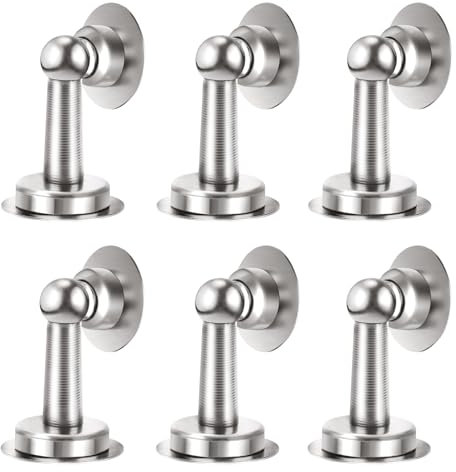 Shackcom Lot de 6 Butée de Porte Magnétique en Acier Inoxydable Soft-Catch, Arrêts des Portes, Fixation au Sol et au Mur, Inutile de Percer