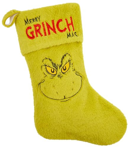 The Grinch Flauschiger Weihnachtsstrumpf, Weihnachtsdeko für Kamin oder Tannenbaum