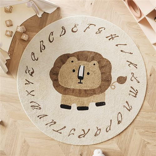 Viusneun Kinderteppich, Waschbar Kurzflor Braun gelb wenig Löwe Kopf Muster, Moderner Super weich Rund Teppiche Matte Kinderteppich Kinderzimmerteppich (Löwe,120 * 120cm)