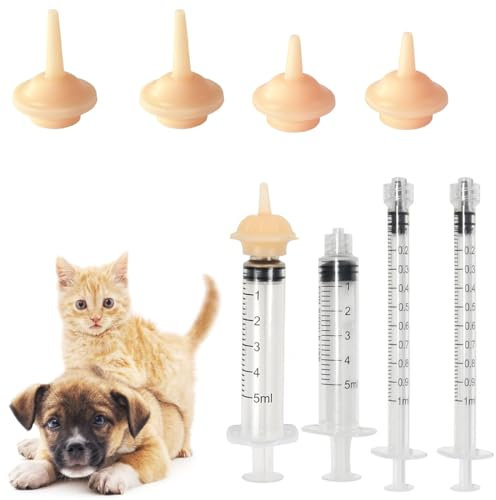 AIYVELU 8pcs tétines originales avec seringue, tétines en silicone pour chatons et chiots, tétines réutilisables pour chiots et chatons, parfaites pour les petits mammifères