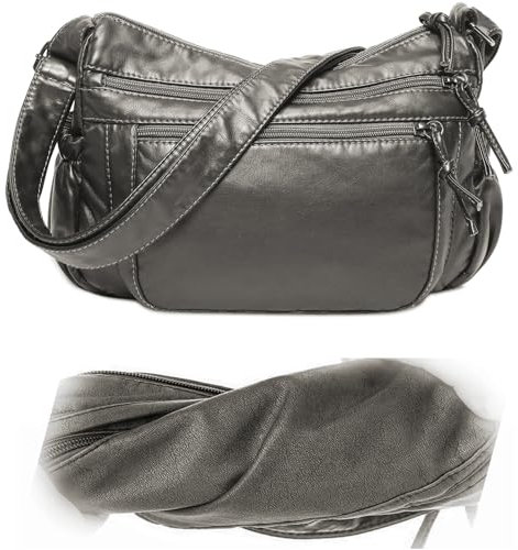 HAWILL Damen Umhängetasche Kleine Crossbody Bag Damen Breiter Gurt Weich Vintage Scultertasche Handtasche zum Umhängen für Frauen(Grau)