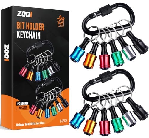 ZOOI Gifts for Men, Hex Shank Drill Bit Holder 12 pcs, Dad Gifts for Him, Gadgets for Men, Hex Shank Bit Holder Keychain, Birthday Gifts for Men, Stocking Fillers Mens Gifts for Him
