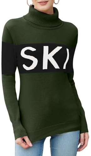 LCXWFE Damen-Ski-Pullover, Farbblock, langärmelig, Rollkragenpullover, trendiges Strickoberteil